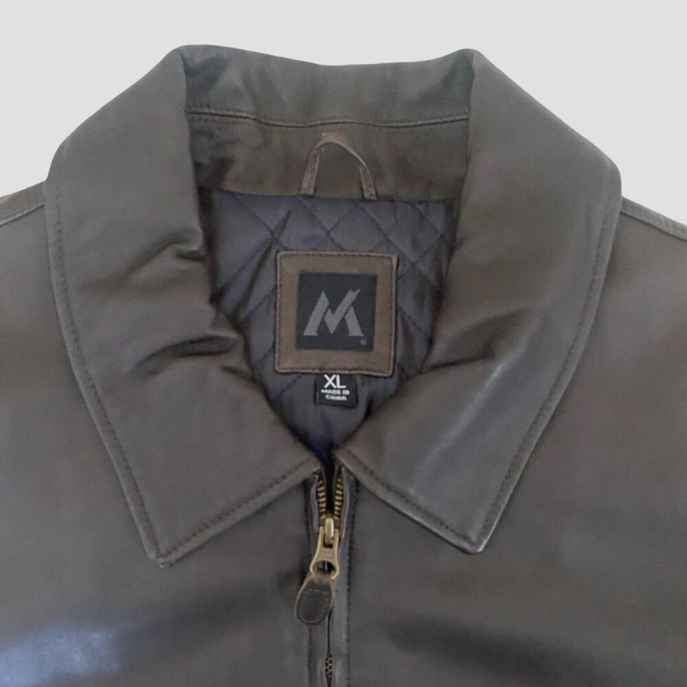 VTG Member's Mark Men's XL Leather Jacket Brown Full Zip Classic Point Collar - Picture 3 of 10